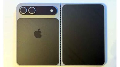 Apple iPhone Fold dummy model showing horizontal camera and foldable display