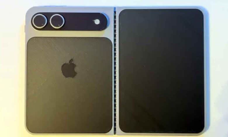 Apple iPhone Fold dummy model showing horizontal camera and foldable display