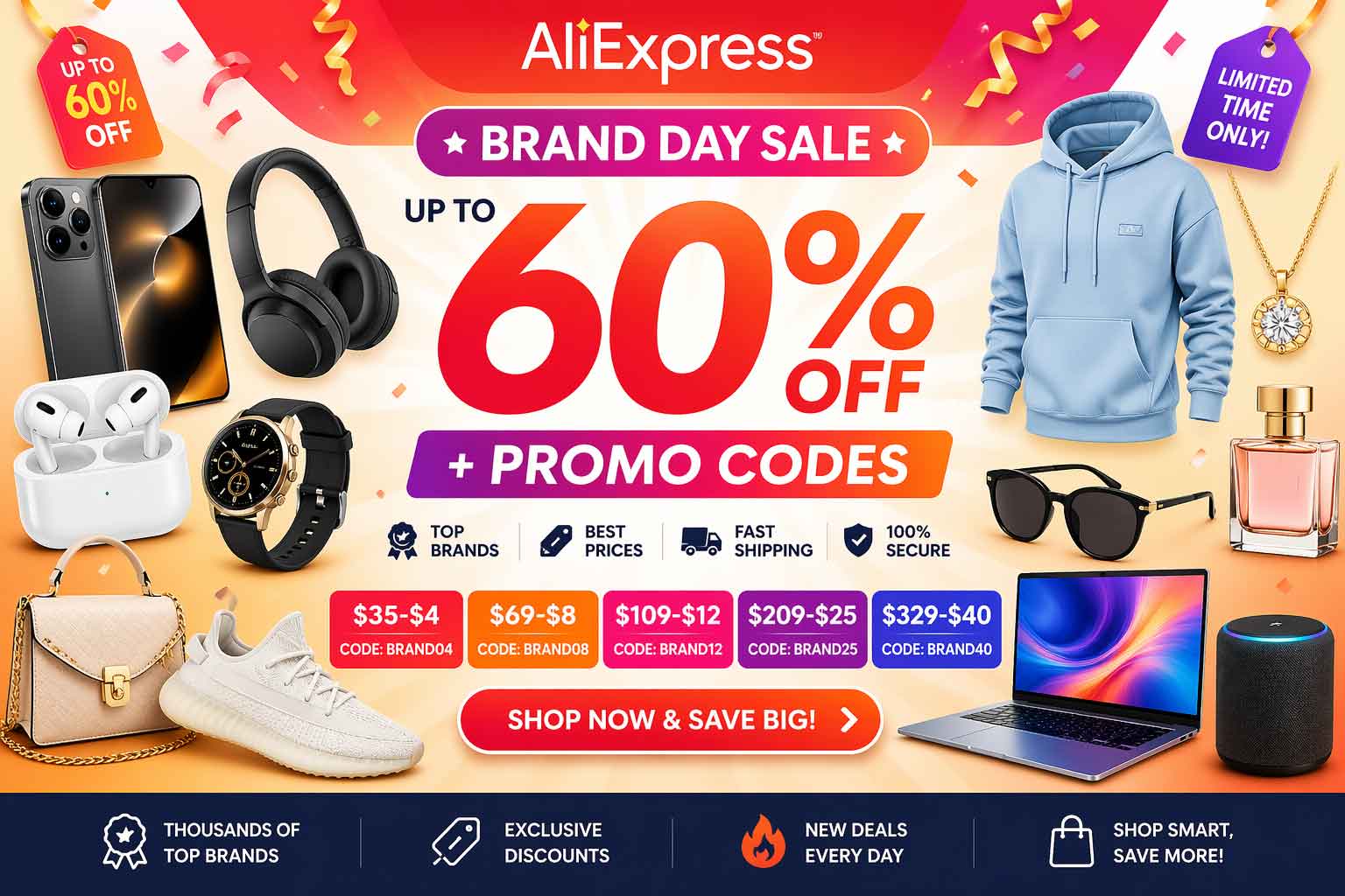 AliExpress Coupons April 2026 Brand Day Sale promo codes