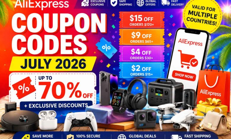 AliExpress Coupon Codes July 2026 Vacation Sale with promo codes and up to 60% off deals