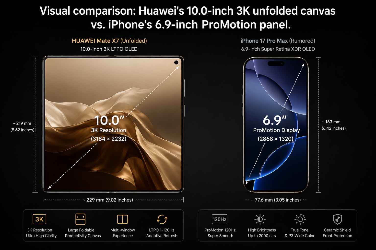 huawei mate xt 2 vs iphone 18 pro max display comparison