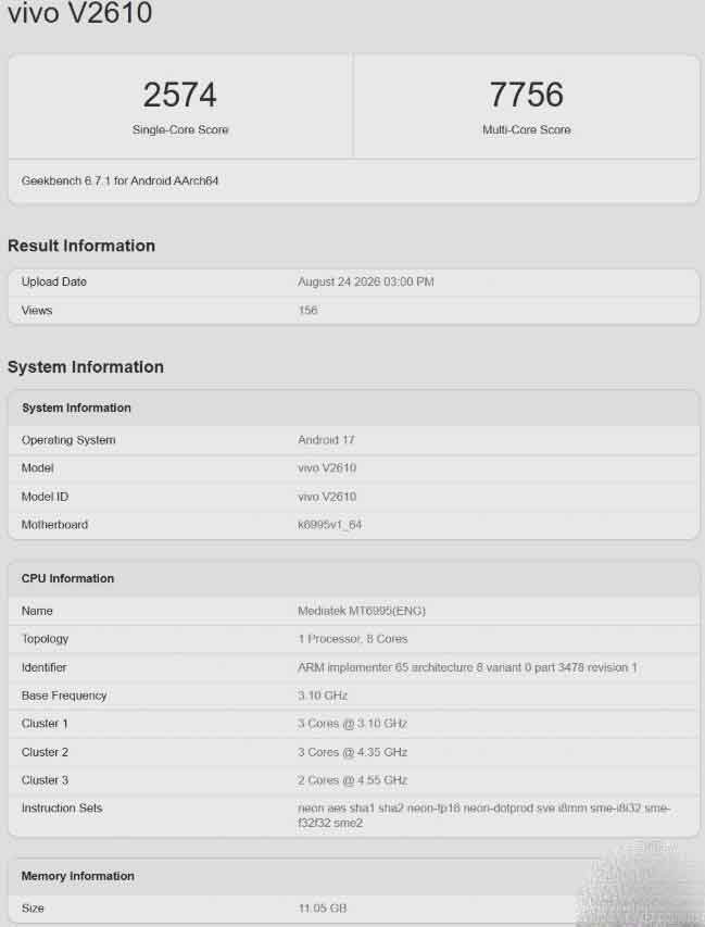 vivo x500 pro max leak geekbench score