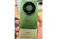 Huawei Mate 90 Pro Max hands-on leak showing green two-tone spliced chassis and circular XMAGE camera
