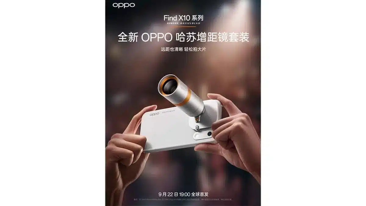 Official OPPO Find X10 Pro Max poster showcasing the Hasselblad teleconverter kit ahead of release date