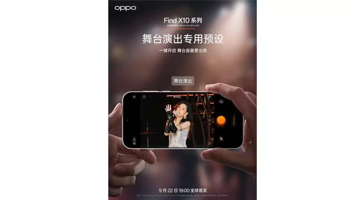 OPPO Find X10 camera interface recording a live concert stage performance with dedicated stage preset