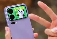 Xiaomi 18 Pro purple edition showing AI dynamic rear screen with animated 3D panda widget